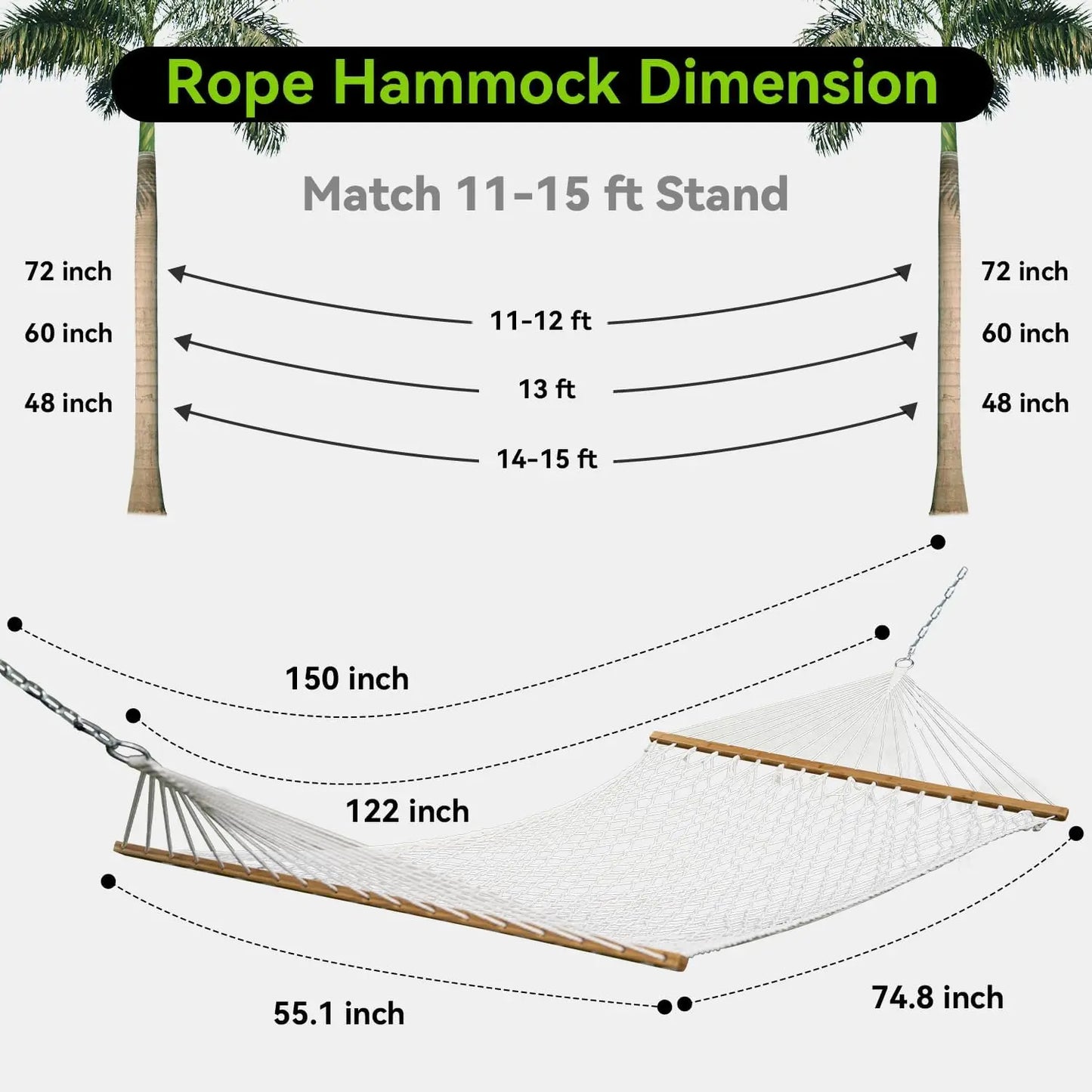Double Hammock for Two, Handwoven Rope w/ Spreader Bar - Indoor Outdoor