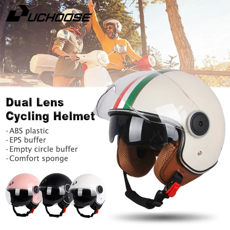 Motorcycle half Helmets, DOT Approved, Unisex, Dual Lens Scooter Helmet