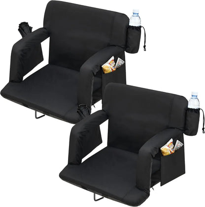 Portable Reclining Stadium Bleacher Seat Chairs, 2 Pcs Set w/ Padded Backrest & Adjustable Armrests