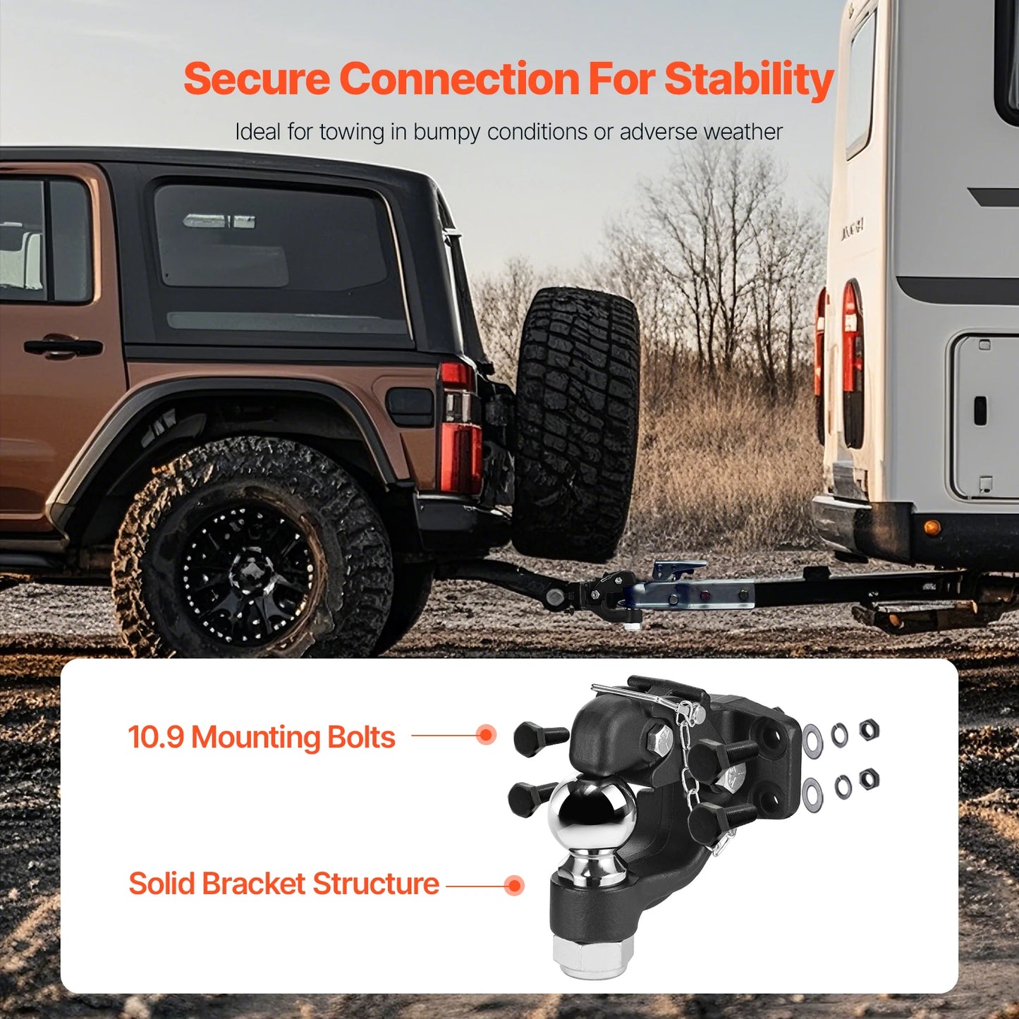 Pintle Hook Trailer Receiver Hooks Combination, 20,000/30,000Lbs, Fits 2.5-3in Lunette Ring