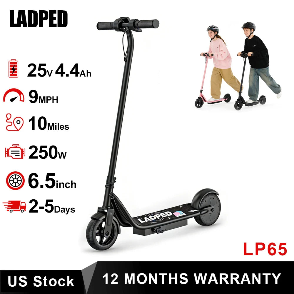 Electric Scooter for Kids, 3/6/9MPH, Three Speed Modes & 10Mile Max Range, 250W Motor, 6.5" Solid Tires, E-Scooter