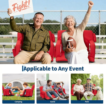 Portable Reclining Stadium Bleacher Seat Chairs, 2 Pcs Set w/ Padded Backrest & Adjustable Armrests