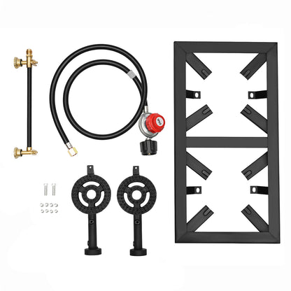 Portable Single or Double Burner, Outdoor Propane Gas Stove w/ Adjustable Regulator & Hose