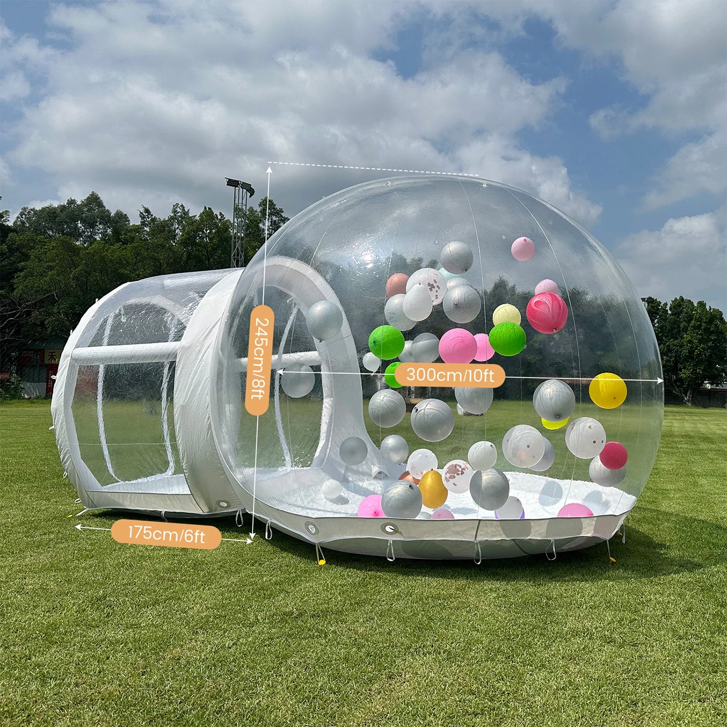Inflatable 10FT PVC Bubble House, Outdoor Castle with 750W Air Blower, 100 Balloons