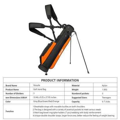 Lightweight Golf Stand Bag, Sunday Carry Bag w/ Auto-Pop Stand, 5 Pocket, 2/3 Way Divider