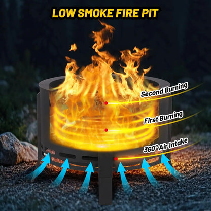 Smokeless Firepit, Low Smoke, Outdoor 26 Inch Pit w/ Folding Feet, Multi-Fuel Wood Pellets