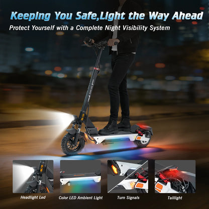 Electric Scooter, 2000W Motor, 48V 20.8Ah Battery, 40 Miles Range, Dual Disc Brakes, 10" Tires, Foldable