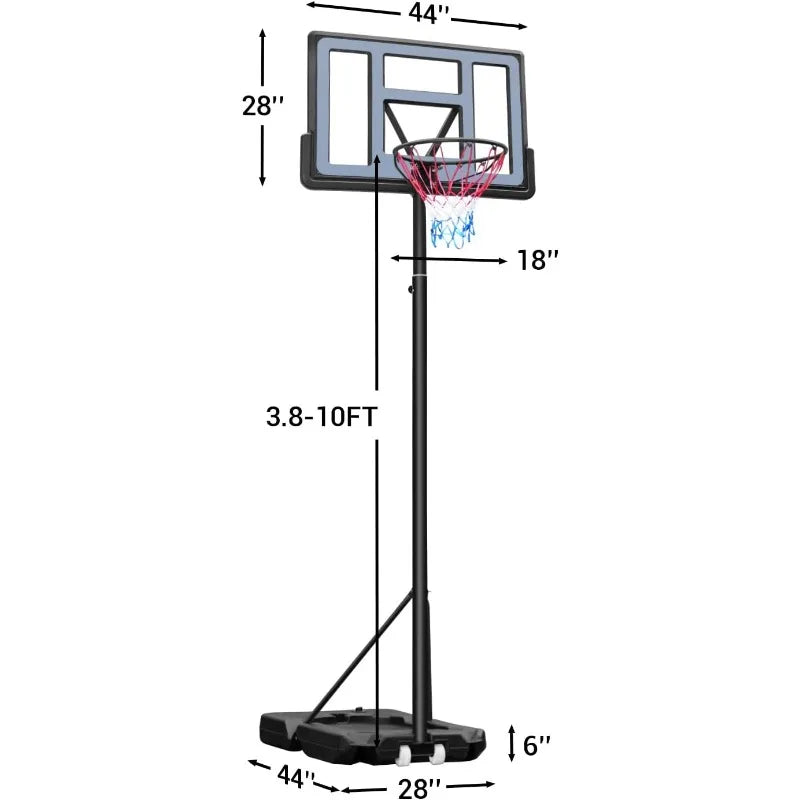 Basketball Hoop Outdoor, 3.3-10ft Adjustable Height, 40inch Shatterproof Backboard