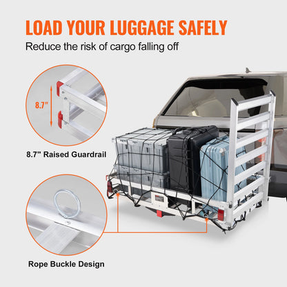 Cargo Carrier 400/500lb Capacity, Trailer Hitch Mount, Aluminum Cargo Basket 47x20x6 in