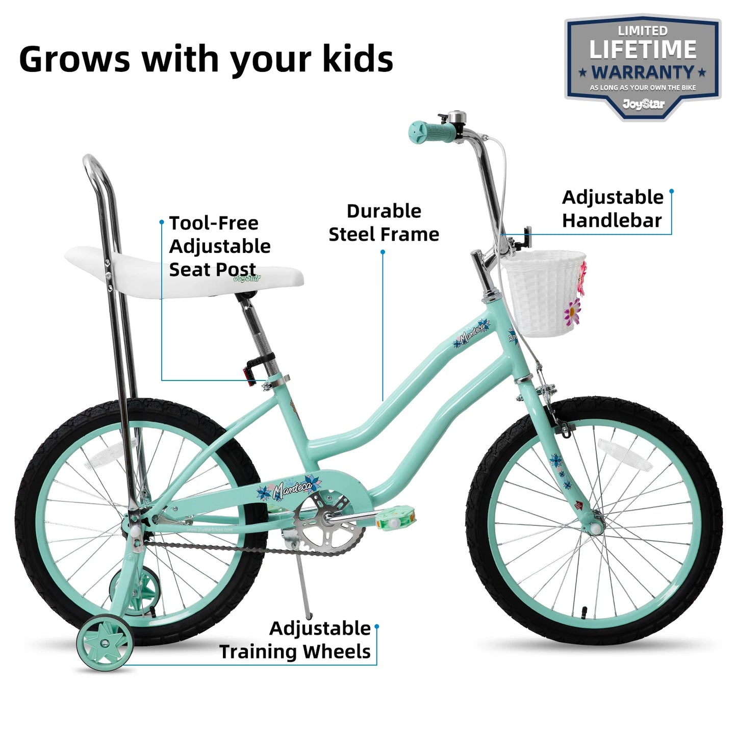 20 Inch Girls Bike w/ Training Wheels, Banana Seat, for Girls Ages 7-12 Years Old, Handbrake and Coaster Brake