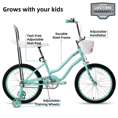 20 Inch Girls Bike w/ Training Wheels, Banana Seat, for Girls Ages 7-12 Years Old, Handbrake and Coaster Brake