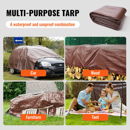 Heavy Duty, Waterproof, Tear-Proof, Poly Plastic Tarps w/ Grommets, Multi-Purpose