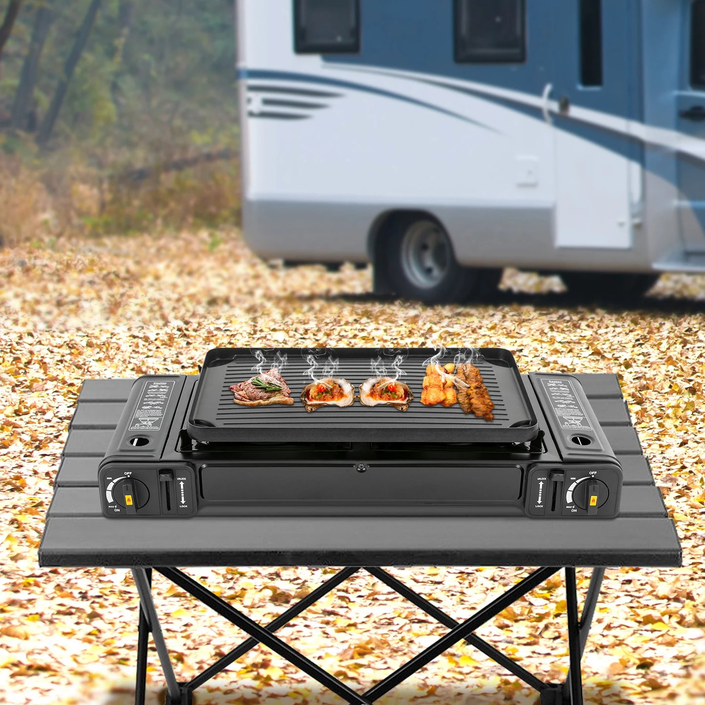 Double Head Barbecue Gas stove w/ Baking Tray, Indoor-Outdoor Application