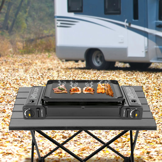 Double Head Barbecue Gas stove w/ Baking Tray, Indoor-Outdoor Application