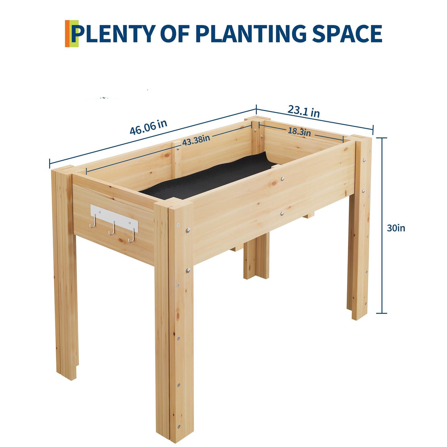 Durable Elevated Wooden Garden Bed w/ Legs & Hooks, Planter Box w/ Liner & Drainage Holes, Vegetables, Flowers & Herbs